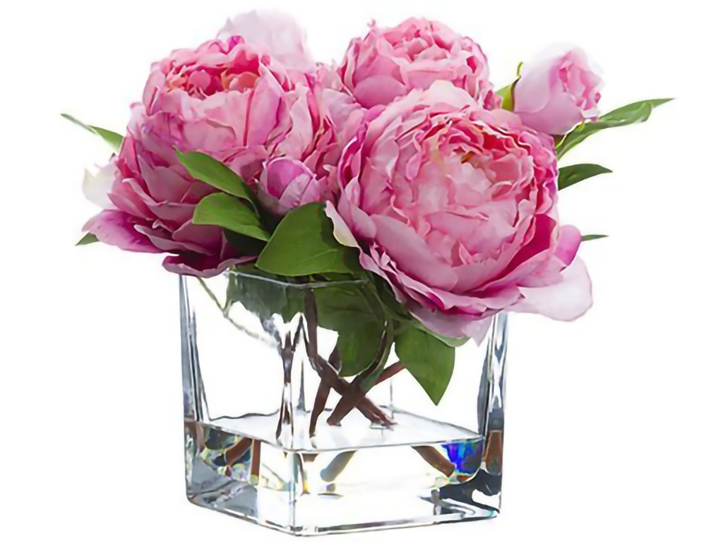 ARREGLO FLORAL PEONY IN GLASS VASE  PINK